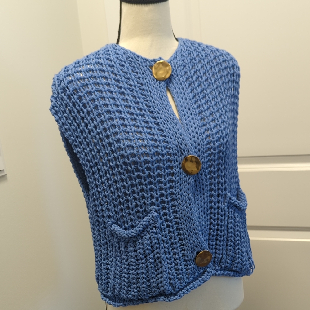 Zara Blue Knit Cardigan with Button Accents